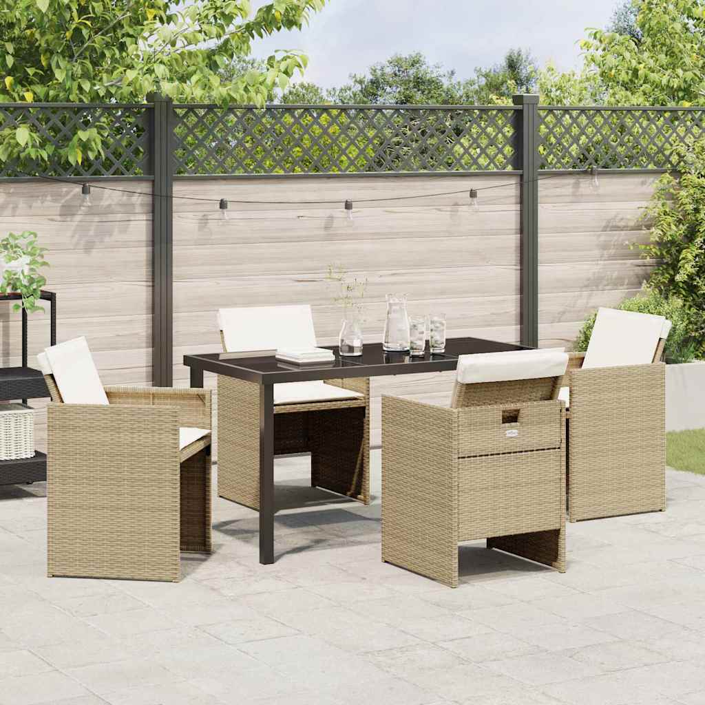 Set da Pranzo per Giardino con cuscino 5 pcs Beige Poly Rattan - homemem39