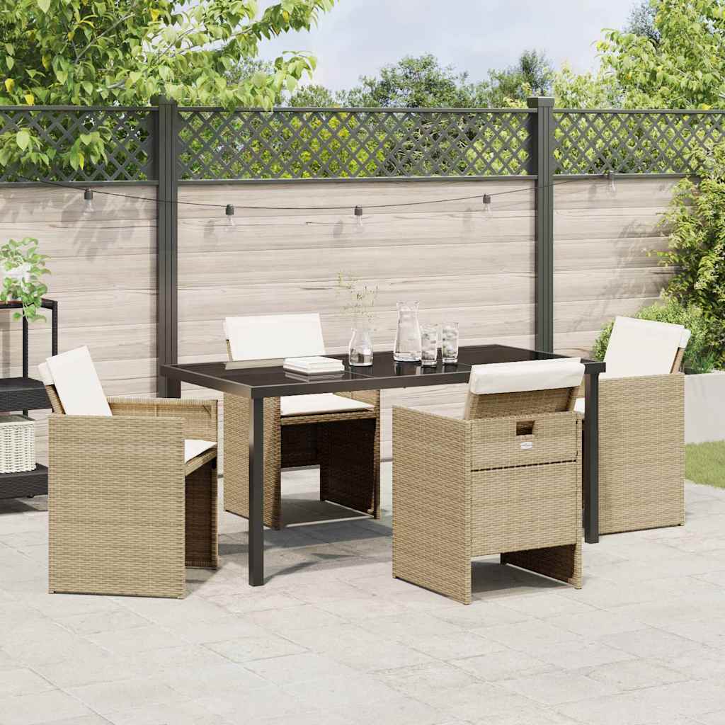 Set da Pranzo per Giardino con cuscino 5 pcs Beige Poly Rattan - homemem39