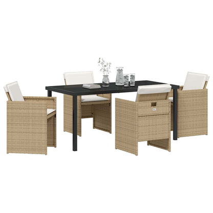 Set da Pranzo per Giardino con cuscino 5 pcs Beige Poly Rattan - homemem39