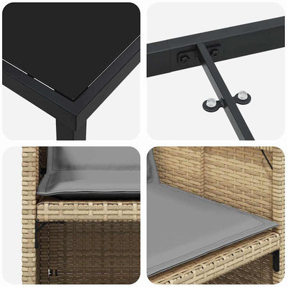 Set da Pranzo per Giardino con cuscino 5 pcs Beige Poly Rattan - homemem39