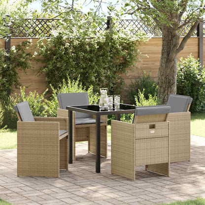 Set da Pranzo per Giardino con cuscino 5 pcs Beige Poly Rattan - homemem39