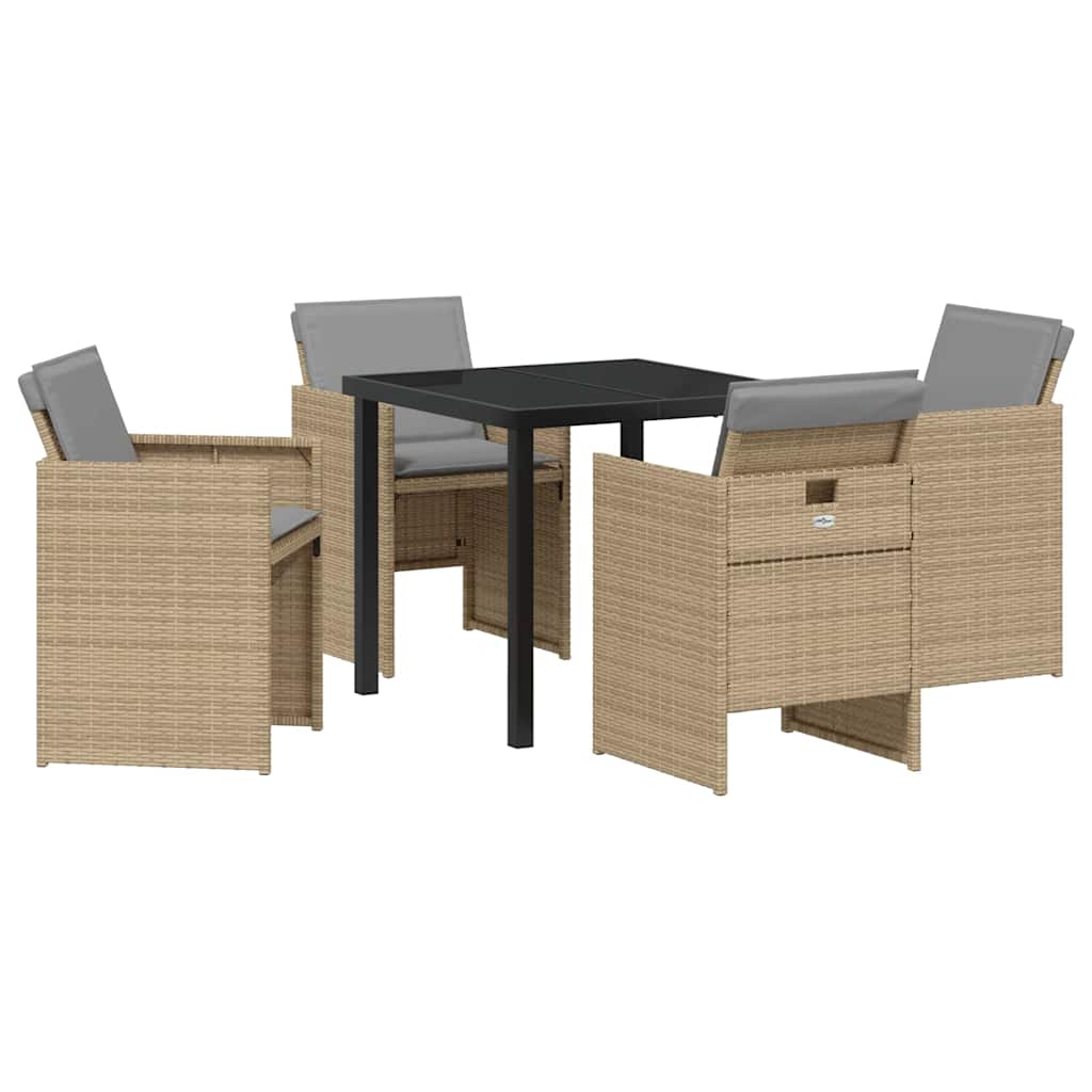 Set da Pranzo per Giardino con cuscino 5 pcs Beige Poly Rattan - homemem39