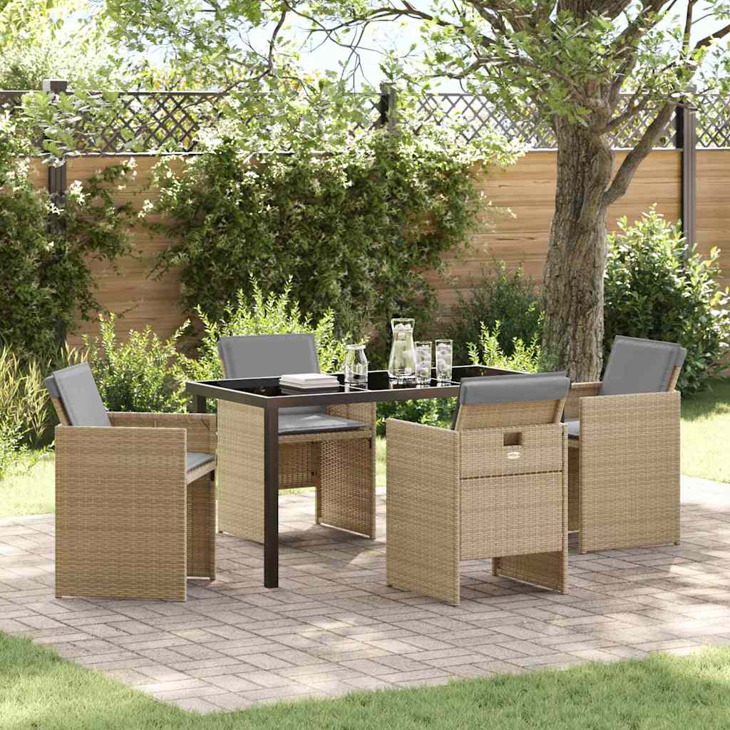 Set da Pranzo per Giardino con cuscino 5 pcs Beige Poly Rattan - homemem39