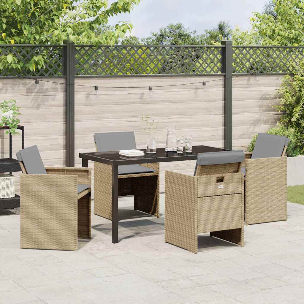 Set da Pranzo per Giardino con cuscino 5 pcs Beige Poly Rattan - homemem39