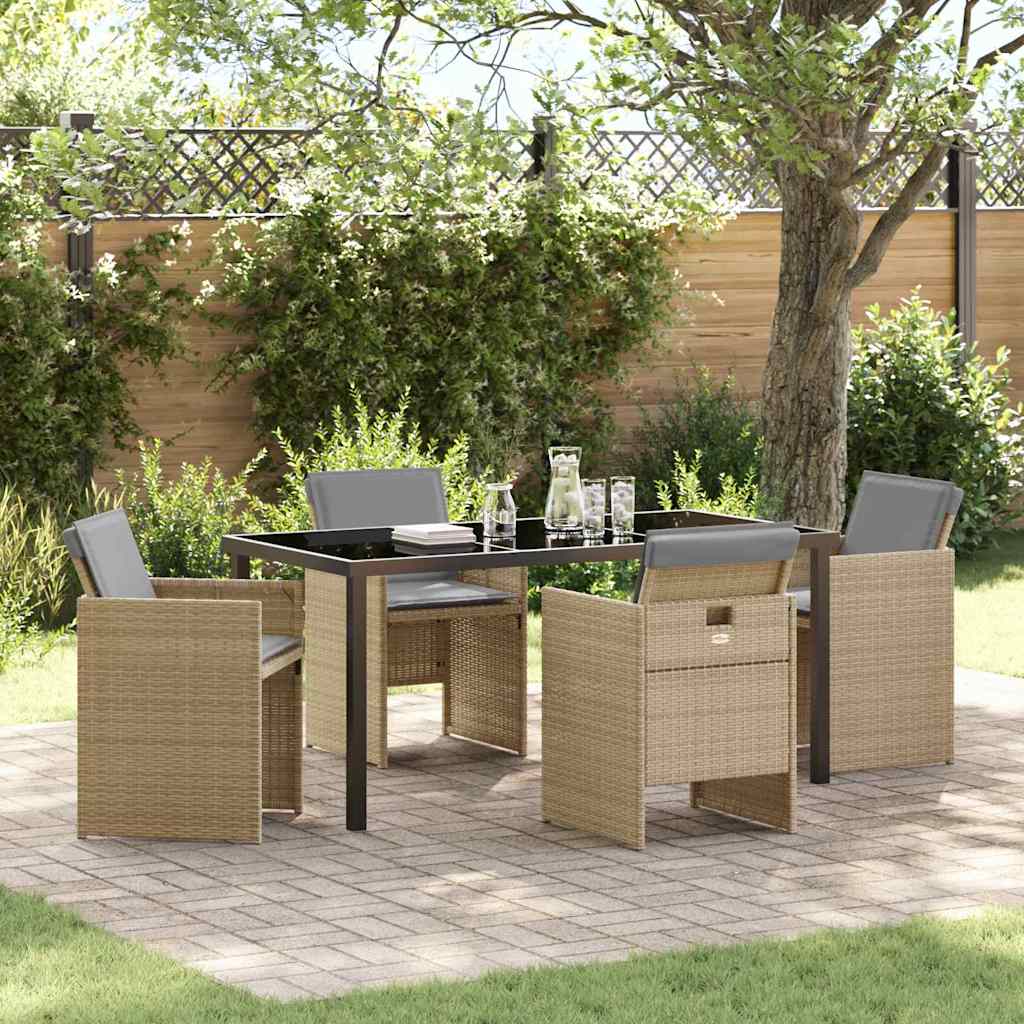 Set da Pranzo per Giardino con cuscino 5 pcs Beige Poly Rattan - homemem39
