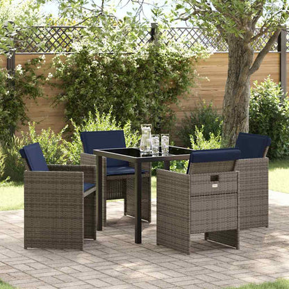 Set da Pranzo per Giardino con cuscino 5 pcs Grigio Poly Rattan - homemem39