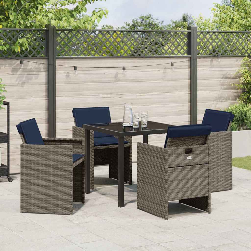 Set da Pranzo per Giardino con cuscino 5 pcs Grigio Poly Rattan - homemem39