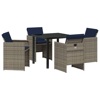 Set da Pranzo per Giardino con cuscino 5 pcs Grigio Poly Rattan - homemem39