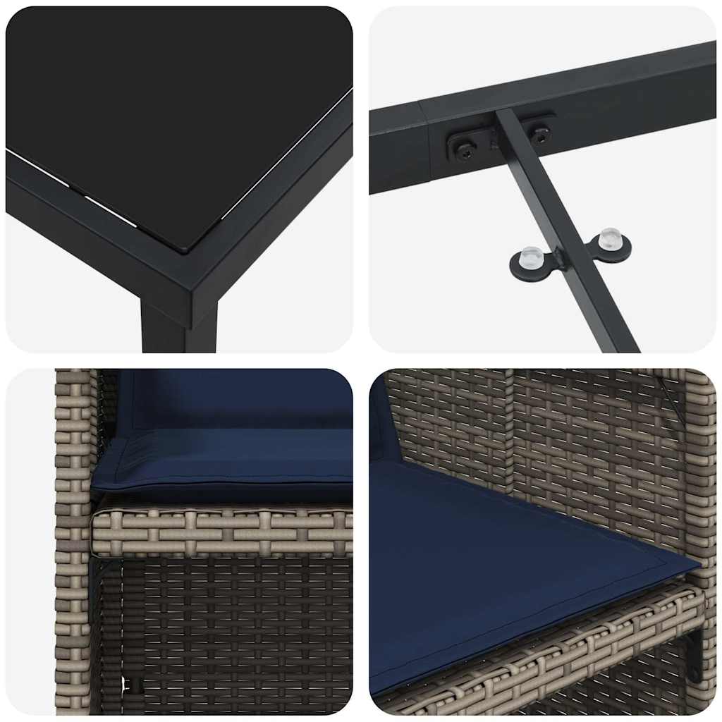 Set da Pranzo per Giardino con cuscino 5 pcs Grigio Poly Rattan - homemem39