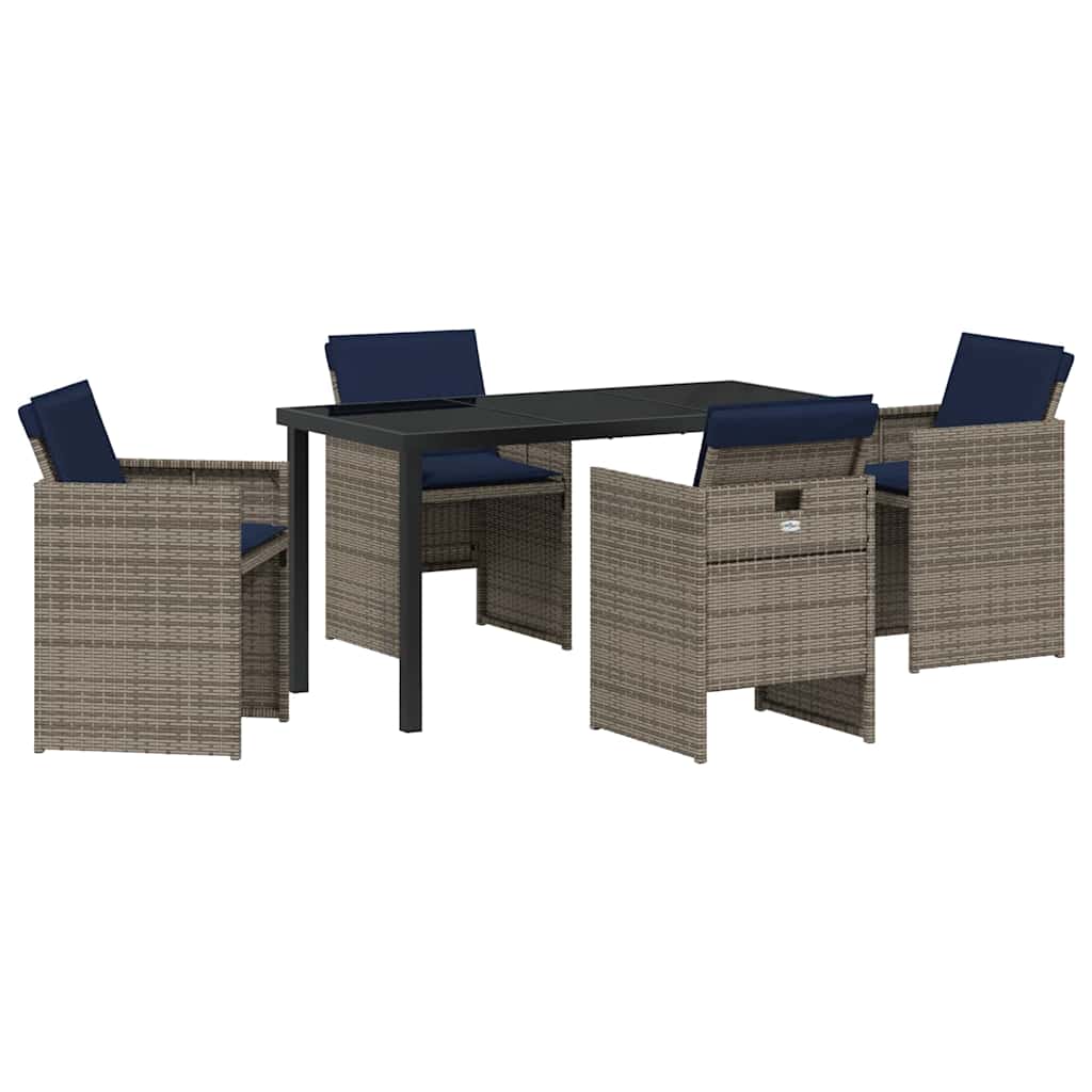 Set da Pranzo per Giardino con cuscino 5 pcs Grigio Poly Rattan - homemem39