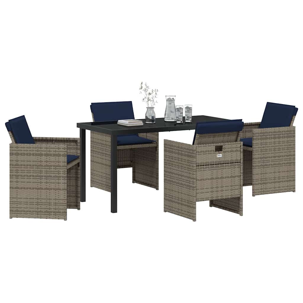 Set da Pranzo per Giardino con cuscino 5 pcs Grigio Poly Rattan - homemem39