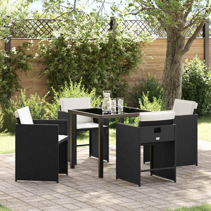 Set da Pranzo per Giardino con cuscino 5 pcs Nero Poly Rattan - homemem39