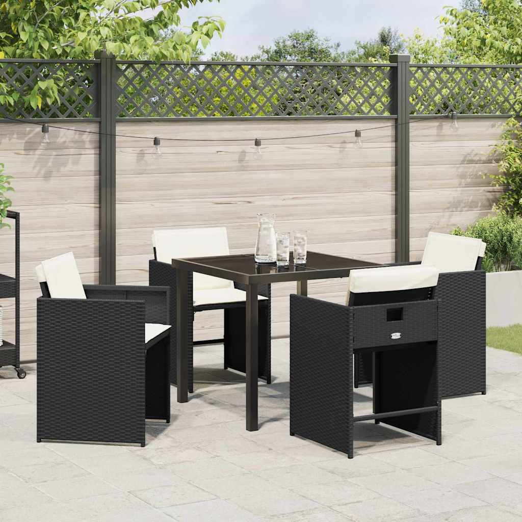 Set da Pranzo per Giardino con cuscino 5 pcs Nero Poly Rattan - homemem39