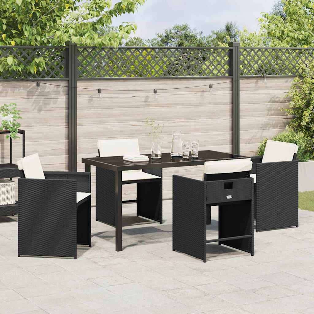 Set da Pranzo per Giardino con cuscino 5 pcs Nero Poly Rattan - homemem39