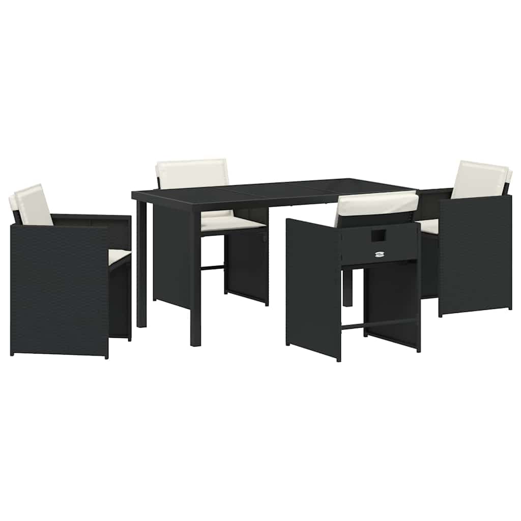 Set da Pranzo per Giardino con cuscino 5 pcs Nero Poly Rattan - homemem39