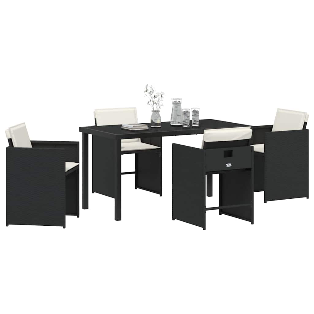 Set da Pranzo per Giardino con cuscino 5 pcs Nero Poly Rattan - homemem39