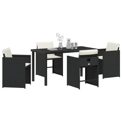 Set da Pranzo per Giardino con cuscino 5 pcs Nero Poly Rattan - homemem39