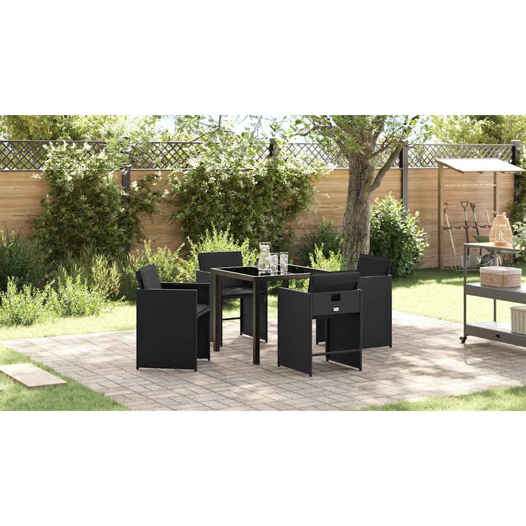 Set da Pranzo per Giardino con cuscino 5 pcs Nero Poly Rattan - homemem39