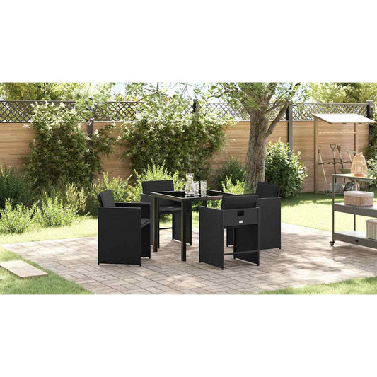 Set da Pranzo per Giardino con cuscino 5 pcs Nero Poly Rattan - homemem39