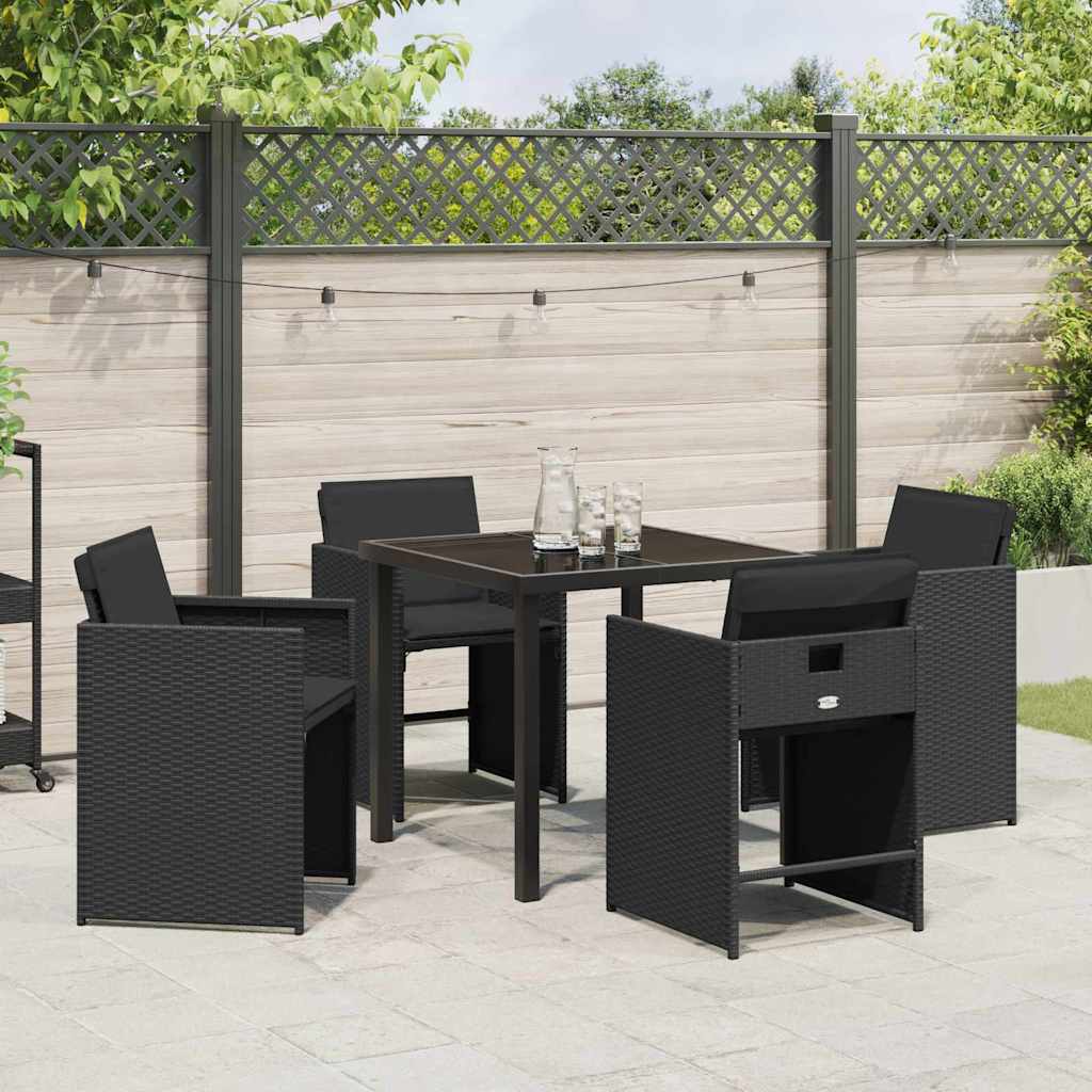 Set da Pranzo per Giardino con cuscino 5 pcs Nero Poly Rattan - homemem39