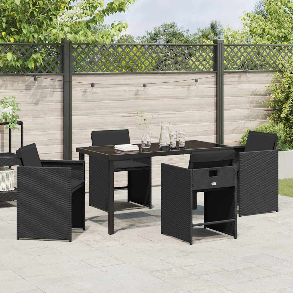 Set da Pranzo per Giardino con cuscino 5 pcs Nero Poly Rattan - homemem39