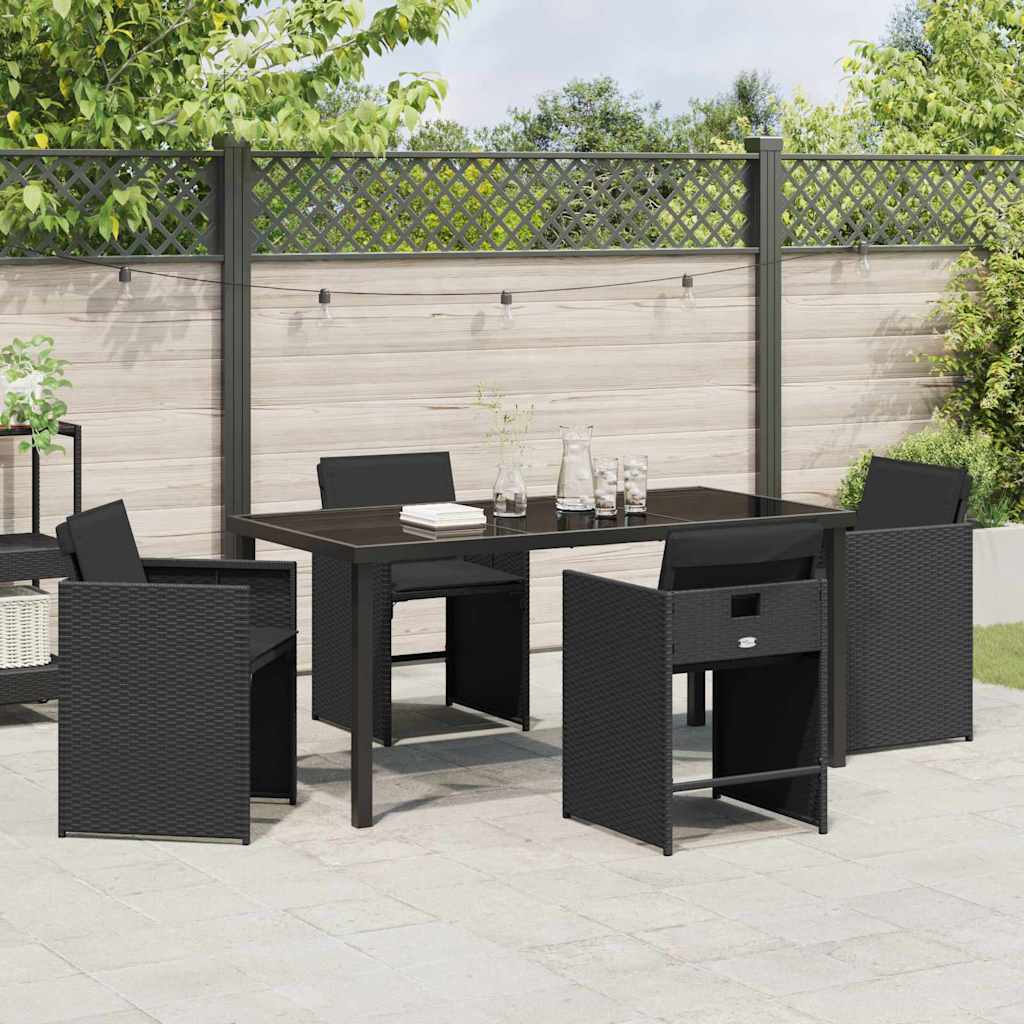 Set da Pranzo per Giardino con cuscino 5 pcs Nero Poly Rattan - homemem39