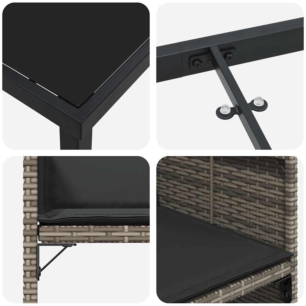 Set da Pranzo per Giardino con cuscino 5 pcs Grigio Poly Rattan - homemem39