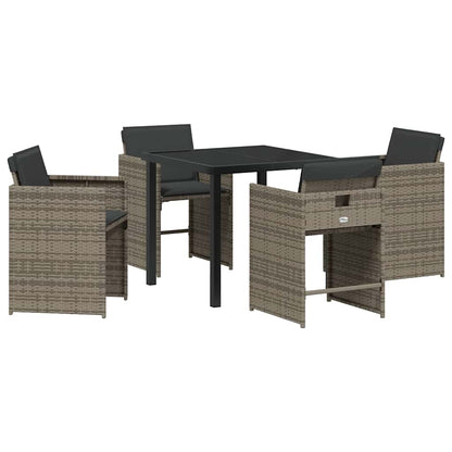 Set da Pranzo per Giardino con cuscino 5 pcs Grigio Poly Rattan - homemem39