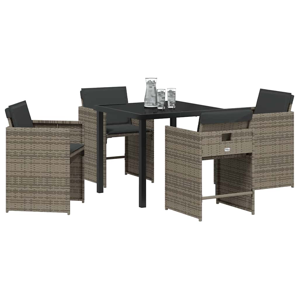 Set da Pranzo per Giardino con cuscino 5 pcs Grigio Poly Rattan - homemem39