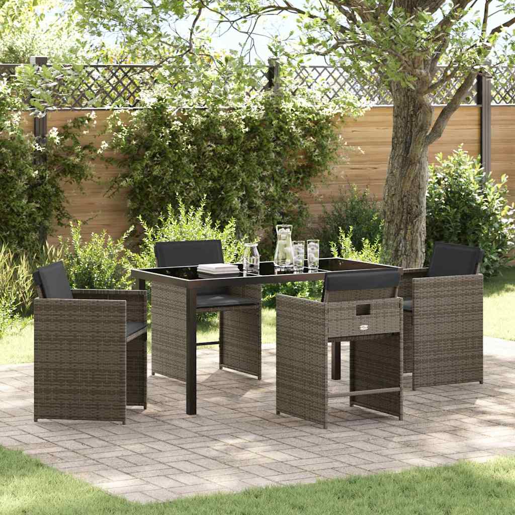Set da Pranzo per Giardino con cuscino 5 pcs Grigio Poly Rattan - homemem39