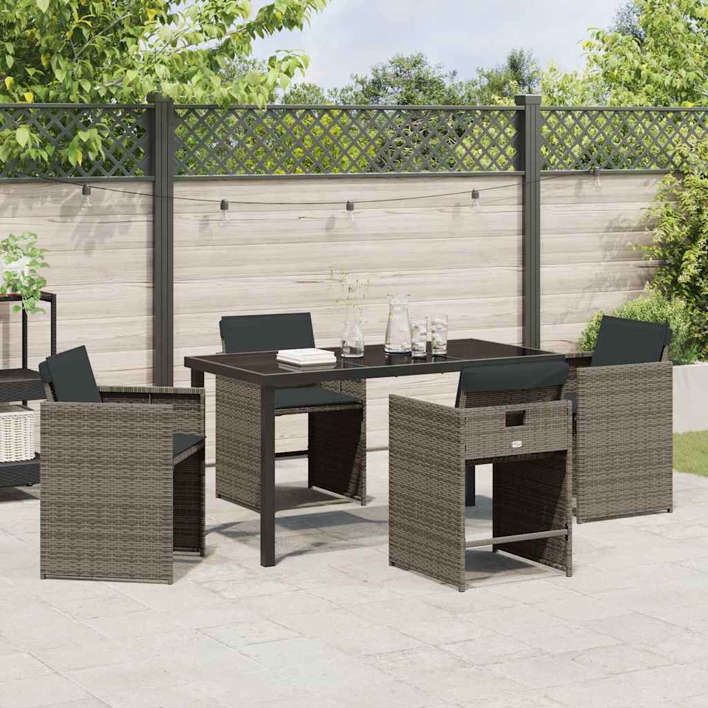 Set da Pranzo per Giardino con cuscino 5 pcs Grigio Poly Rattan - homemem39