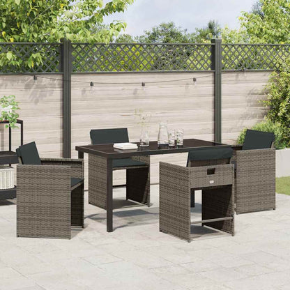 Set da Pranzo per Giardino con cuscino 5 pcs Grigio Poly Rattan - homemem39