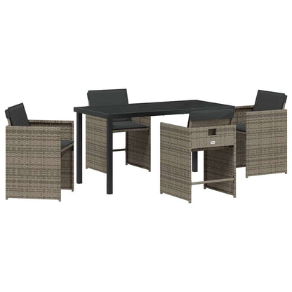 Set da Pranzo per Giardino con cuscino 5 pcs Grigio Poly Rattan - homemem39
