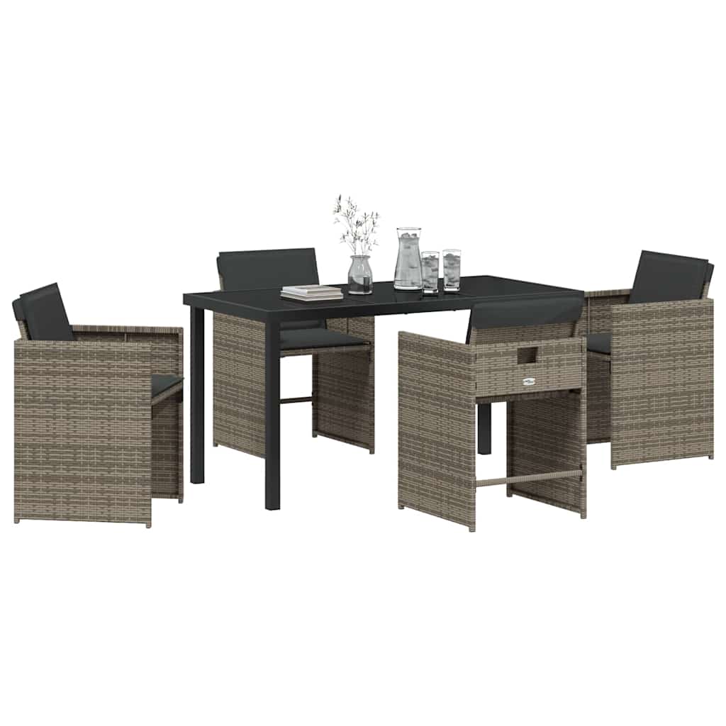 Set da Pranzo per Giardino con cuscino 5 pcs Grigio Poly Rattan - homemem39