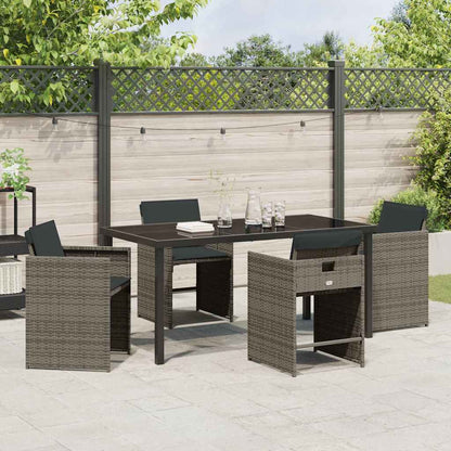 Set da Pranzo per Giardino con cuscino 5 pcs Grigio Poly Rattan - homemem39
