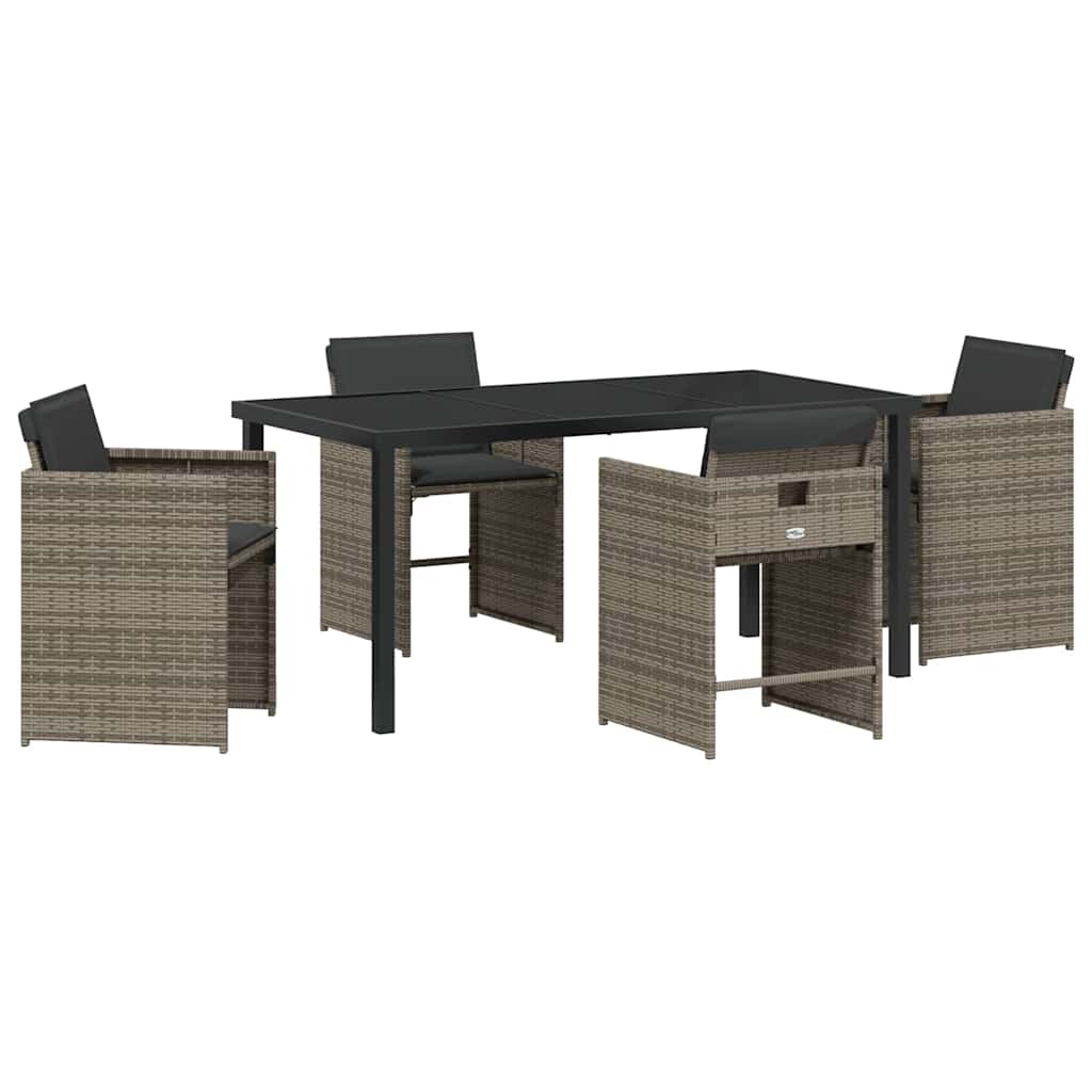 Set da Pranzo per Giardino con cuscino 5 pcs Grigio Poly Rattan - homemem39