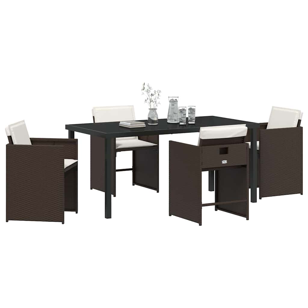 Set da Pranzo per Giardino 5 pcs Marrone Poly Rattan - homemem39