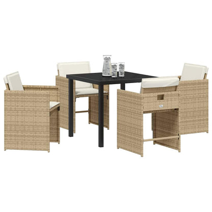 Set da Pranzo per Giardino con cuscino 5 pcs Beige Poly Rattan - homemem39