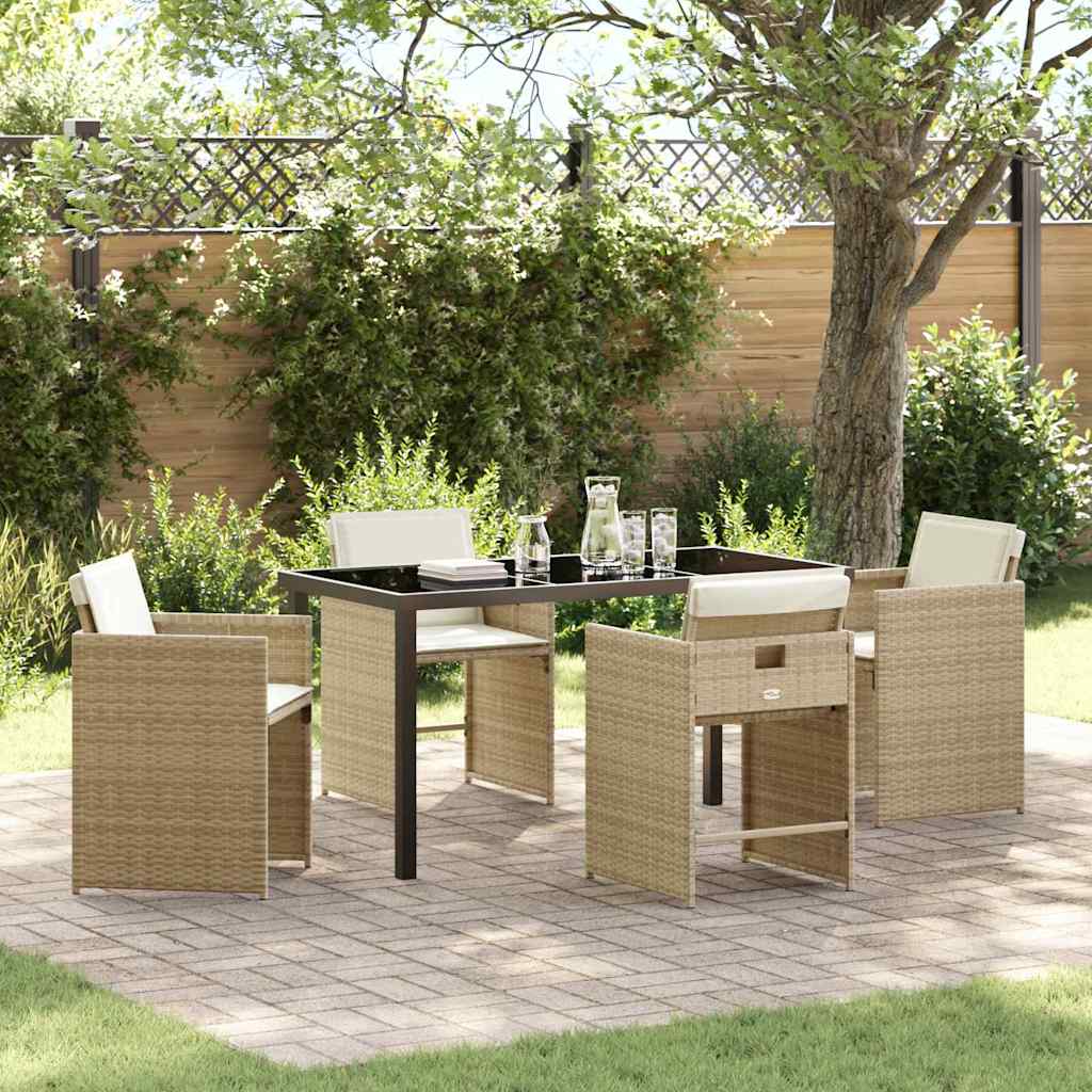 Set da Pranzo per Giardino con cuscino 5 pcs Beige polyrattan | homemem39