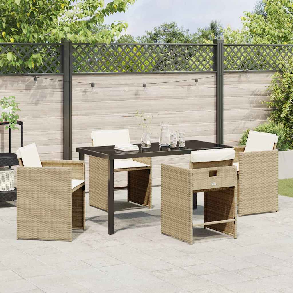 Set da Pranzo per Giardino con cuscino 5 pcs Beige Poly Rattan - homemem39
