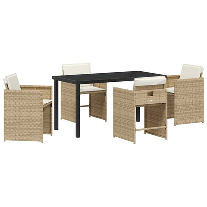 Set da Pranzo per Giardino con cuscino 5 pcs Beige Poly Rattan - homemem39