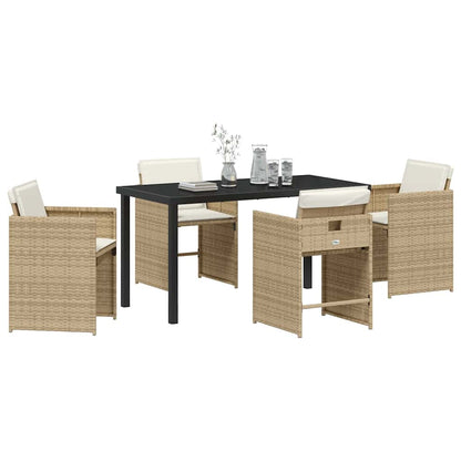 Set da Pranzo per Giardino con cuscino 5 pcs Beige polyrattan | homemem39