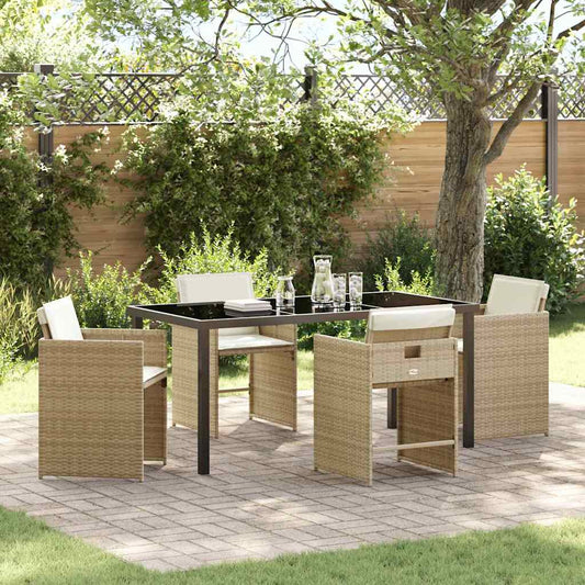 Set da Pranzo per Giardino con cuscino 5 pcs Beige Poly Rattan - homemem39