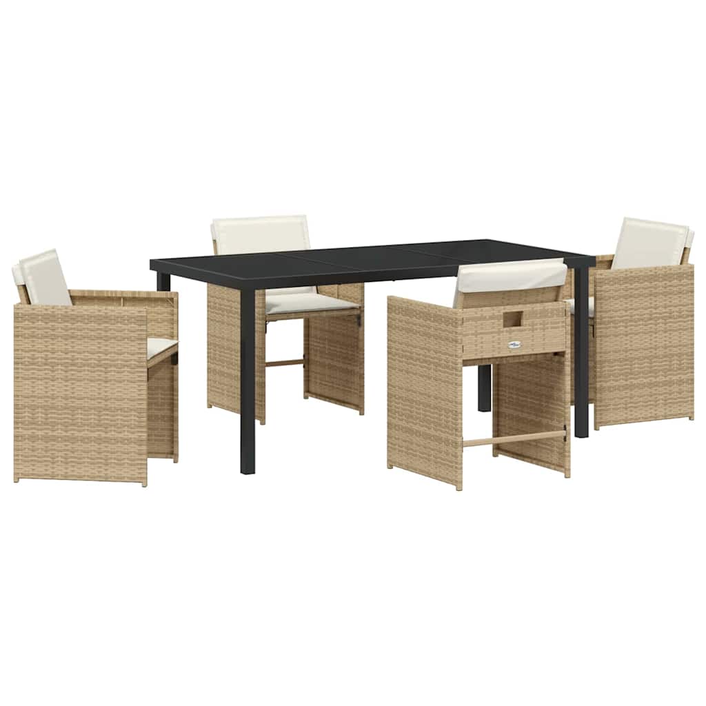 Set da Pranzo per Giardino con cuscino 5 pcs Beige Poly Rattan - homemem39