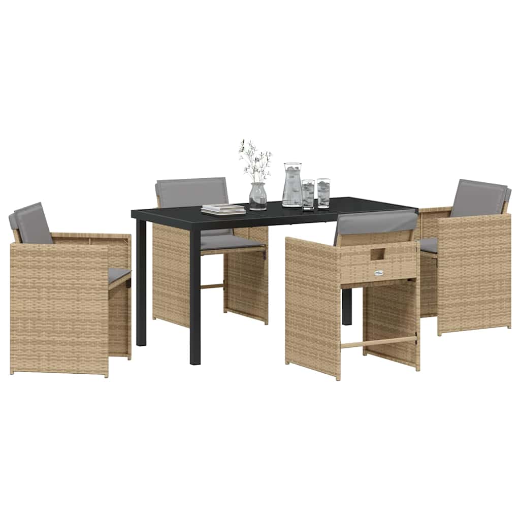 Set da Pranzo per Giardino con cuscino 5 pcs Beige Poly Rattan - homemem39
