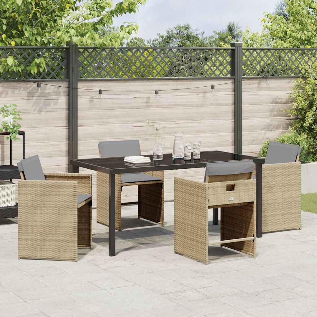Set da Pranzo per Giardino con cuscino 5 pcs Beige Poly Rattan - homemem39