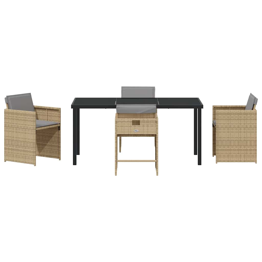 Set da Pranzo per Giardino con cuscino 5 pcs Beige Poly Rattan - homemem39