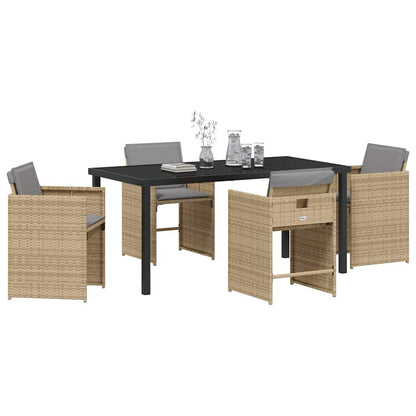 Set da Pranzo per Giardino con cuscino 5 pcs Beige Poly Rattan - homemem39