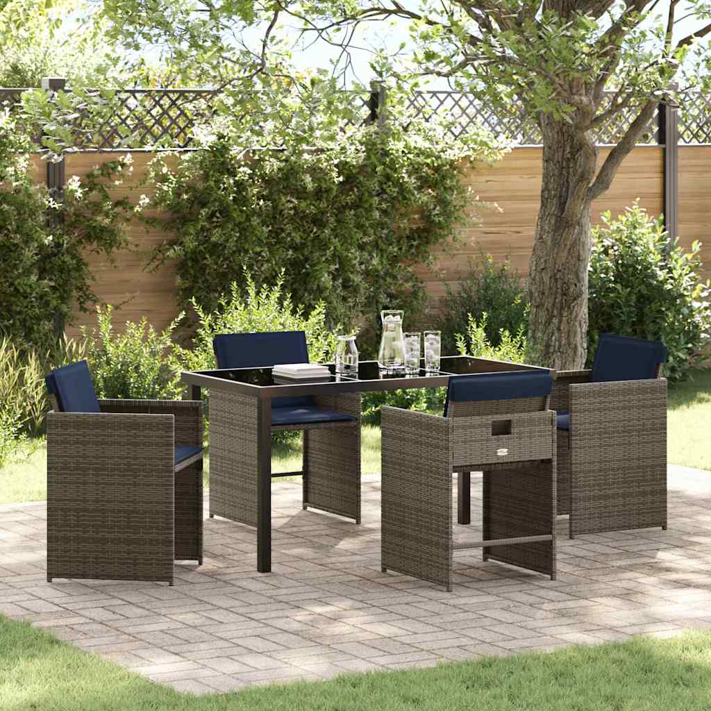Set da Pranzo per Giardino 5 pz Grigio polyrattan