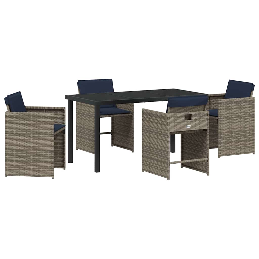 Set da Pranzo per Giardino 5 pz Grigio polyrattan | homemem39